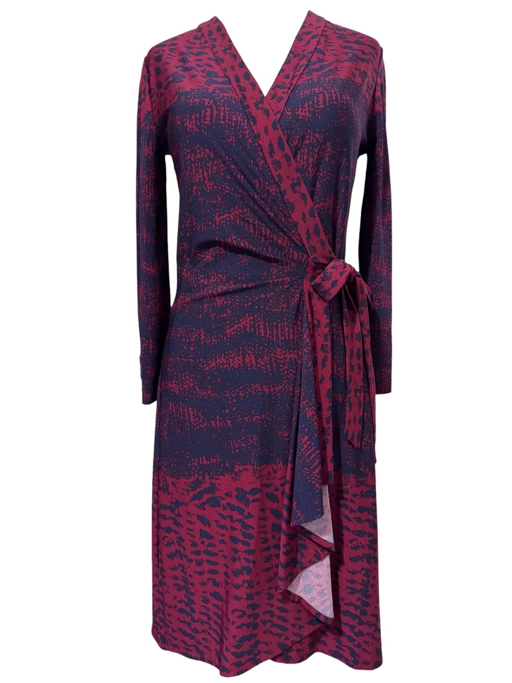 BCBG MaxAzria Red Blue Black Jersey Adele Wrap Dress 3/4 Sleeves Size XS